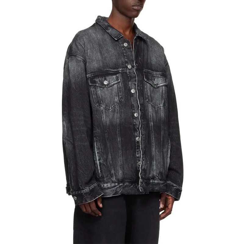 Balenciaga FW22 Denim Jacket Loose Fit Style Women's Black-4