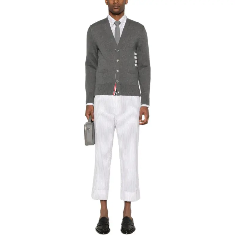 THOM BROWNE 4 Bar V Neck Relaxed Fit Cardigan-2