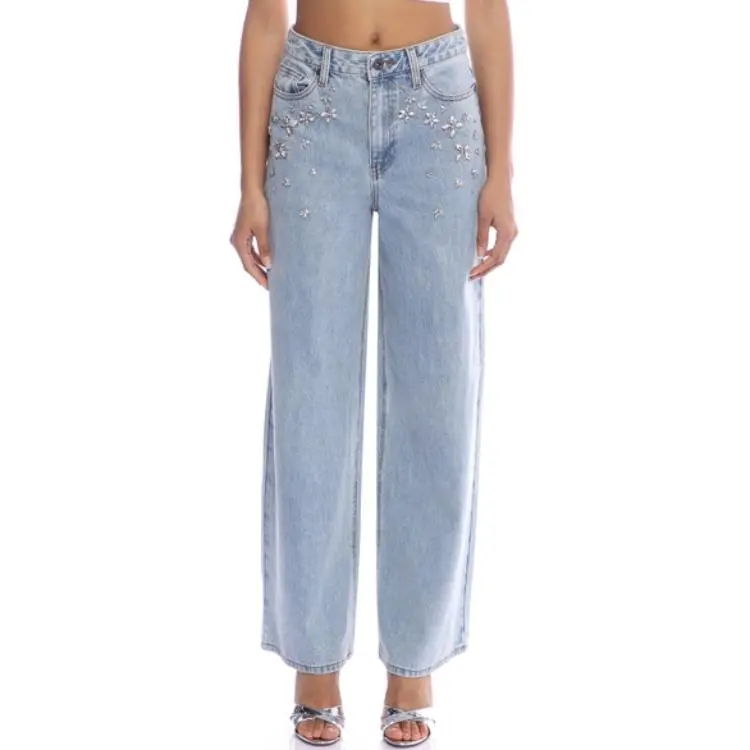 Self portrait Embellished Wide Leg Jeans-4