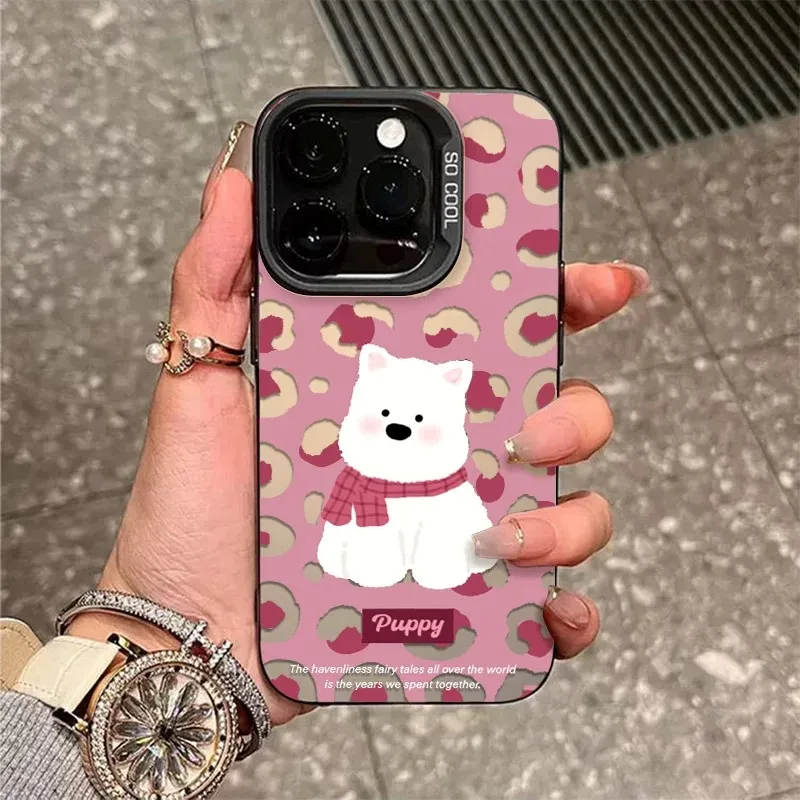 Wei Xin Acrylic Material Pink Leopard Print Puppy Phone Cases Compatible With IPhone 16/15 Pro Max/Apple 13/14 Pro/Max-1