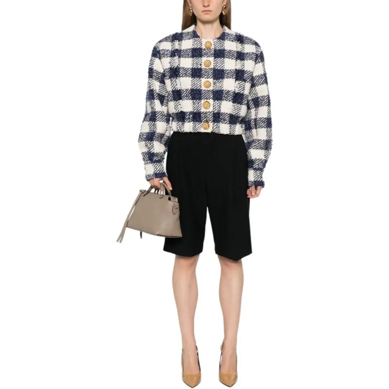 BALMAIN Gingham Check Tweed Jacket-2