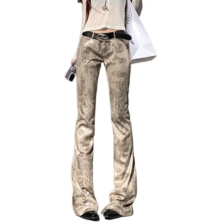 NHZN Casual Pants Women's Distressed Wild Python-1