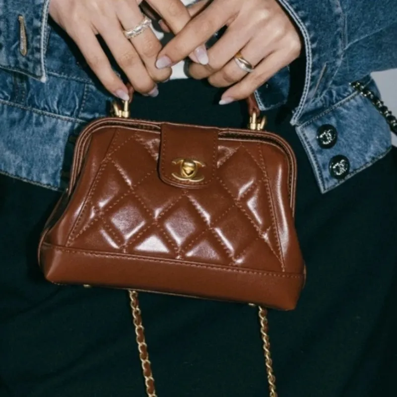CHANEL Lambskin Handbag, Shoulder Bag, Doctor Bag Women's Brown-2