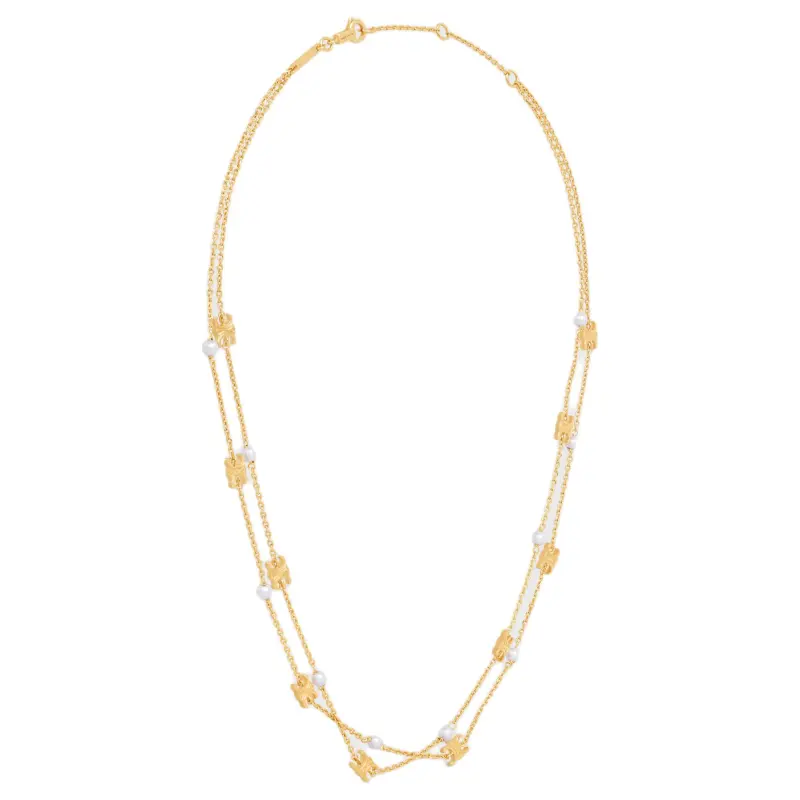 CELINE Triomphe Pearl Double Necklace In Brass With Gold Finish And Resin Pearls-1