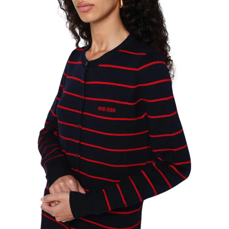 MIU MIU Stripped Button-Up Cardigan-7