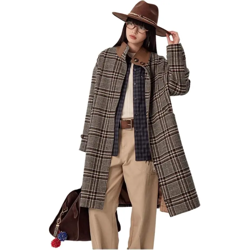 Omont Coat Women's Black And Brown Plaid-5