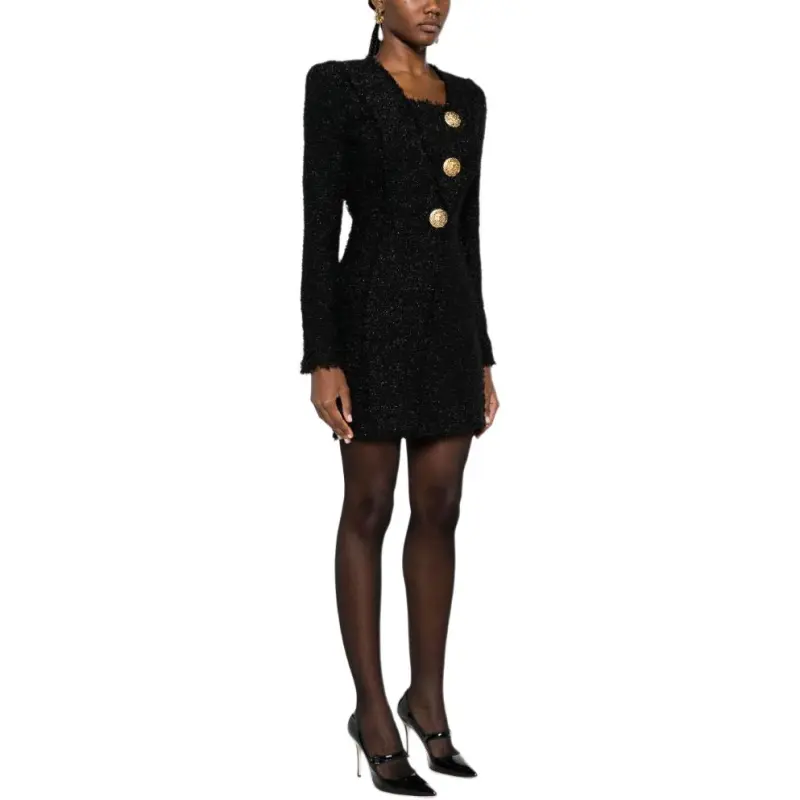 BALMAIN Long Sleeved Dress Women's Black-4