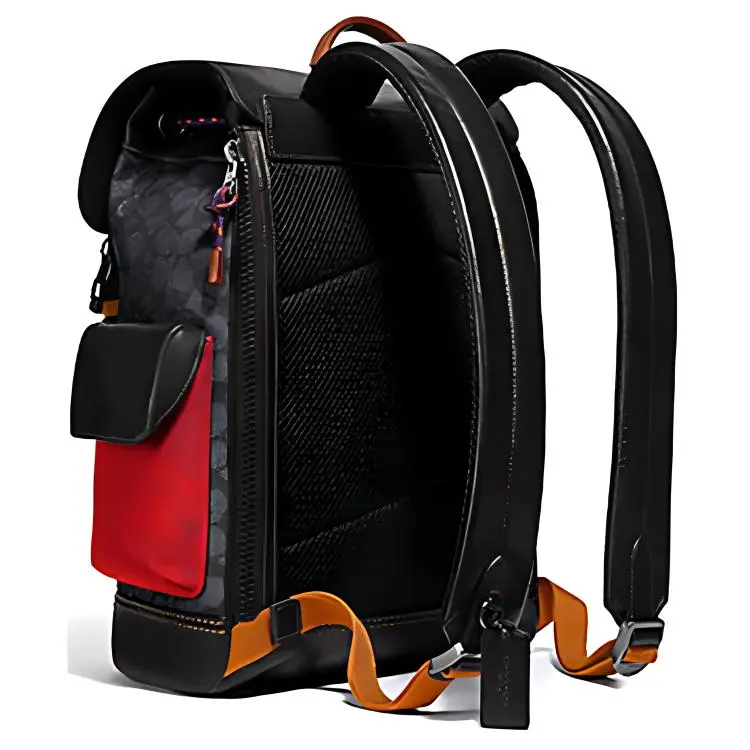 COACH Canvas Leather Backpack Large Size Men's Black Red Multicolor-1