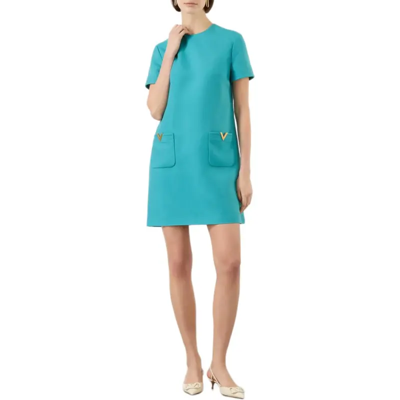 Valentino Short Sleeved Dress Women's Blue-2