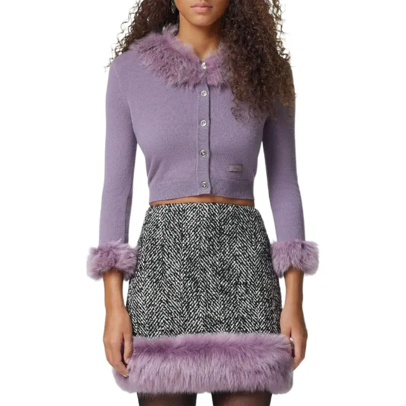 VERSACE Shearling trim Cropped Cardigan-1