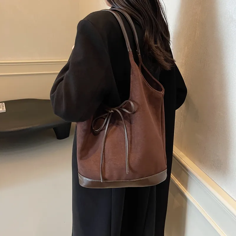 Morellybear Leather Velvet Shoulder Bag Women's Coffee/Brown/Khaki-3