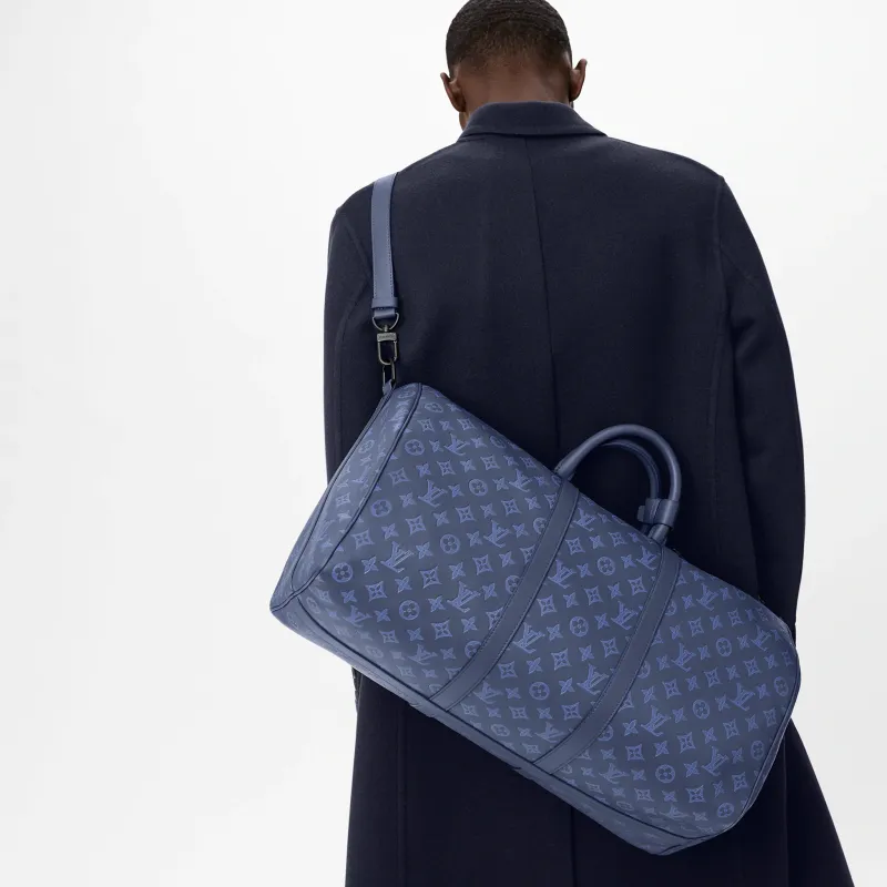 LOUIS VUITTON Keepall With Cow Leather Monkey Bag, Travel Bag, Shoulder Bag, Crossbody Bag, Handbag Men's Marine Blue-7