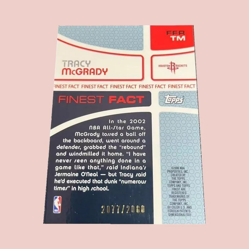 Topps Tracy McGrady 2006 Rocket Finest 2080 Serial Jersey Material Basketball Card Product Access Sports Cards 1 Pc-2