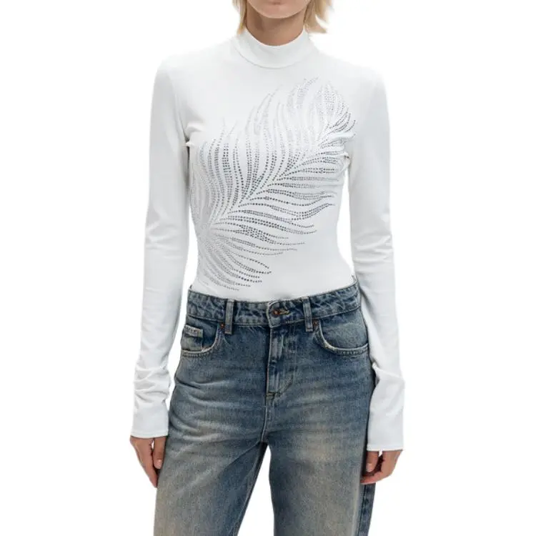 DAVID KOMA Crystal-embellished Feather-print Bodysuit-3