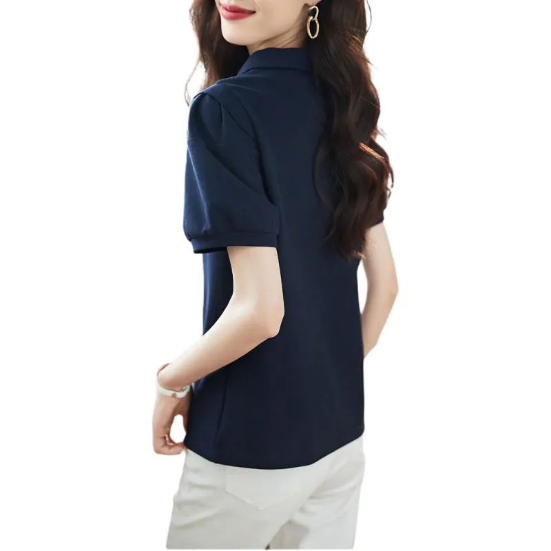 Mo Han Yi Mei Regular T Shirt Women's Navy Blue-2