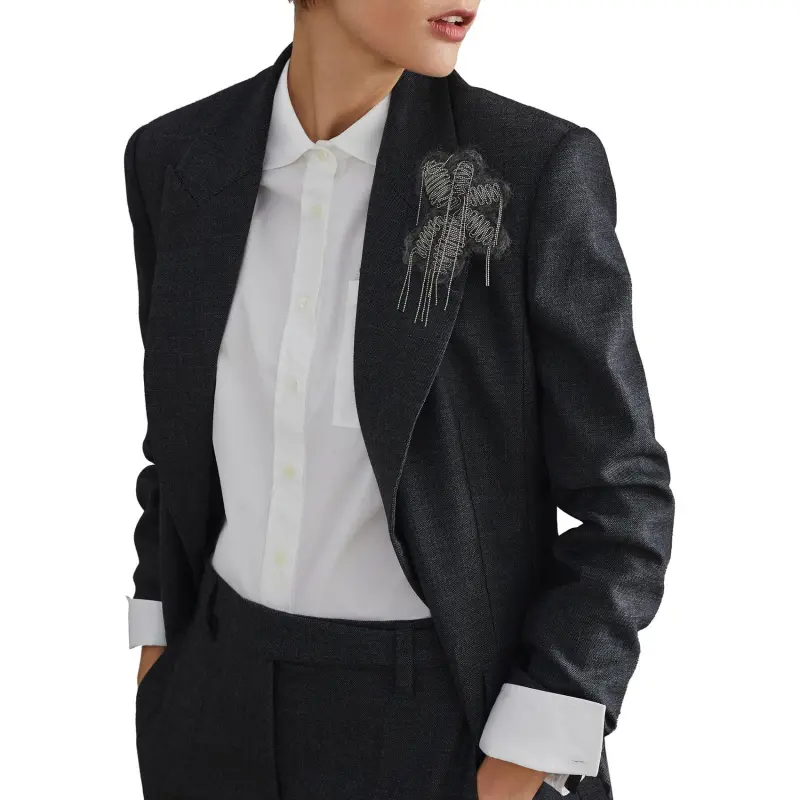 Brunello Cucinelli Floral Detailed Single Breasted Blazer-3