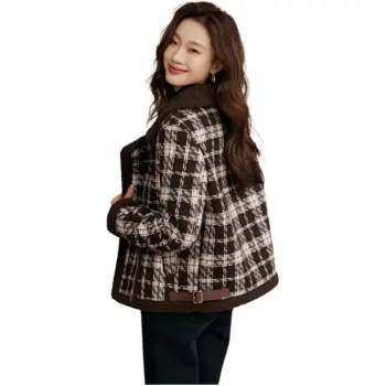 Mo Han Yi Mei Jackets Coats Women's Coffee Plaid