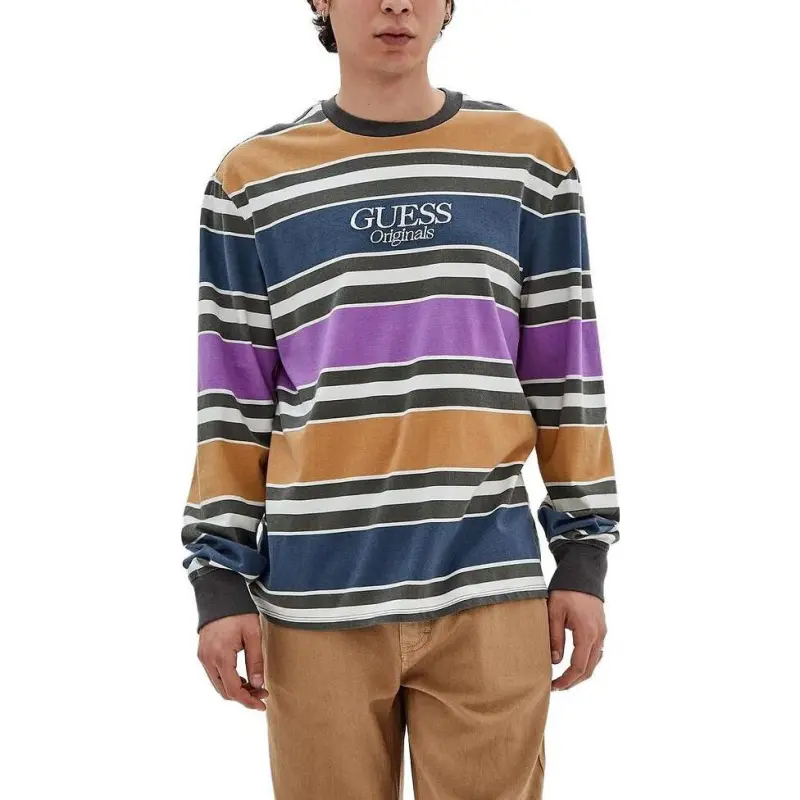 GUESS T-Shirts Unisex White Purple Stripes-1