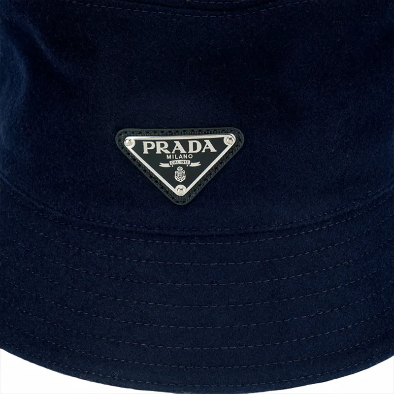 PRADA Logo Plaque Wool Bucket Hat-4