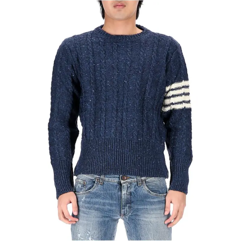 THOM BROWNE Rwb Stripe Cable Knit Crewneck Jumper-3
