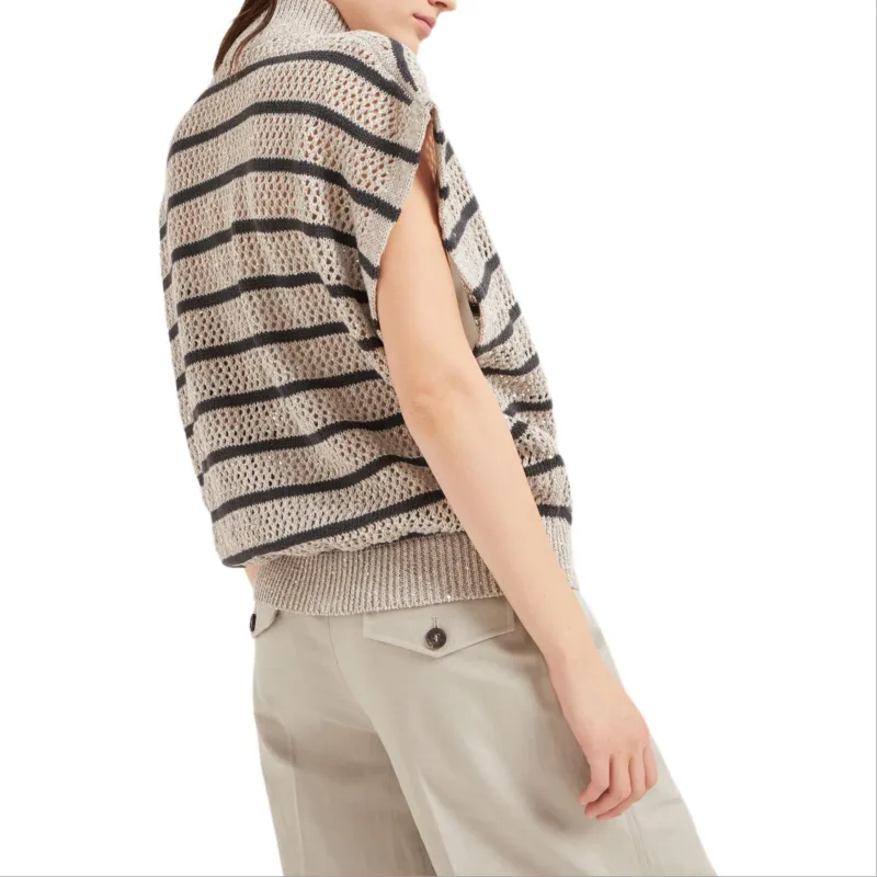 Brunello Cucinelli Striped Zipped Knitted Cardigan-2