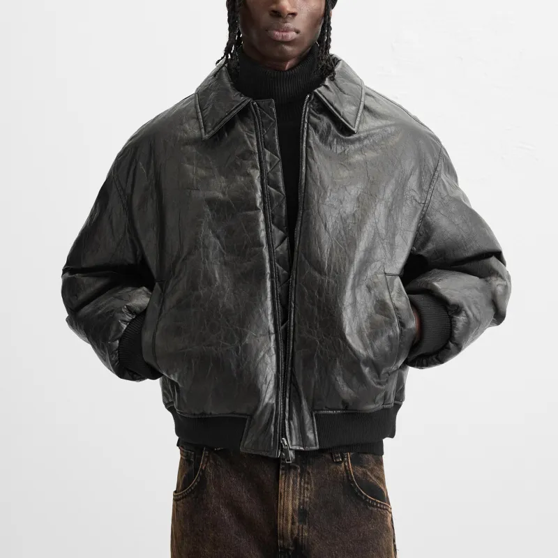 ZARA Leather Jacket Men's Black-3