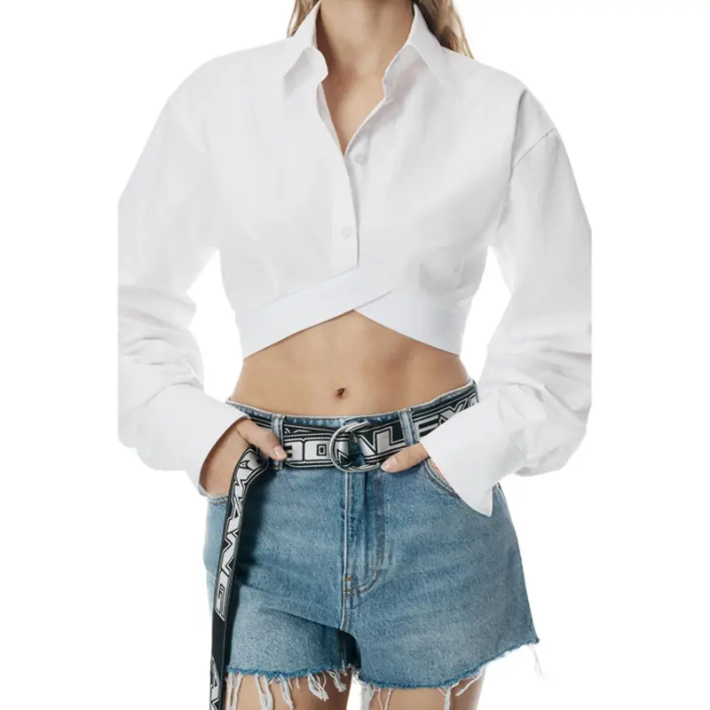 Alexander Wang White Logo Elastic Cropped Shirt White-3