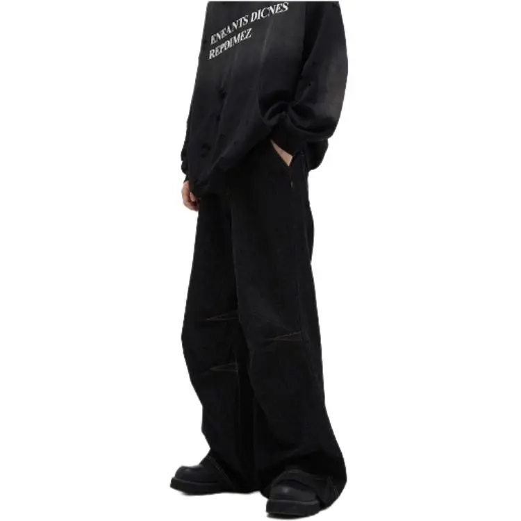 WLNEXT Casual And Stylish Streetwear Pants With Design Flair, Loose Fit, Casually Cool Jeans Unisex Black-3