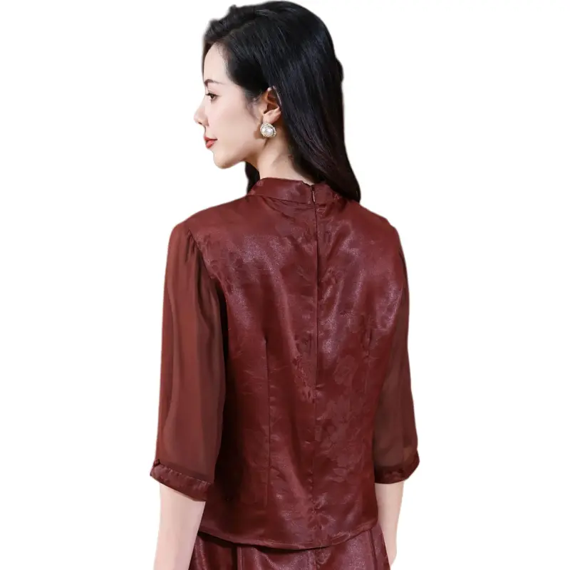 Yi Mengyuan 3/4 Sleeved Silk Shirt Women's-1