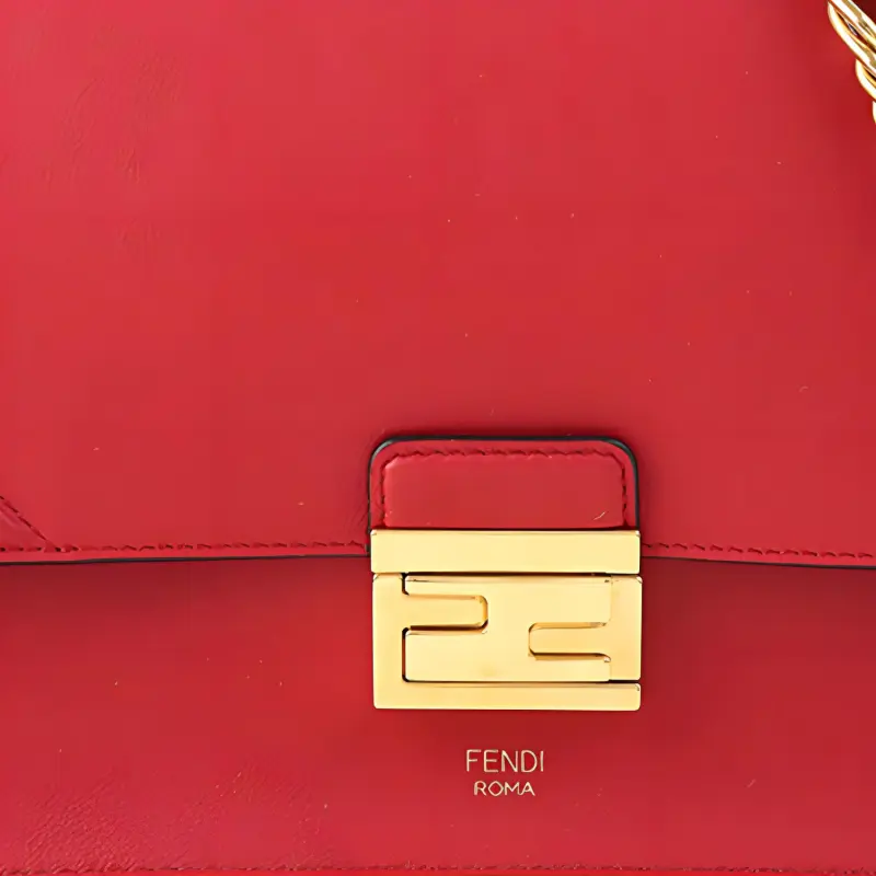 FENDI Kan U Sheepskin Shoulder Bag, Crossbody Bag Women's Red-3