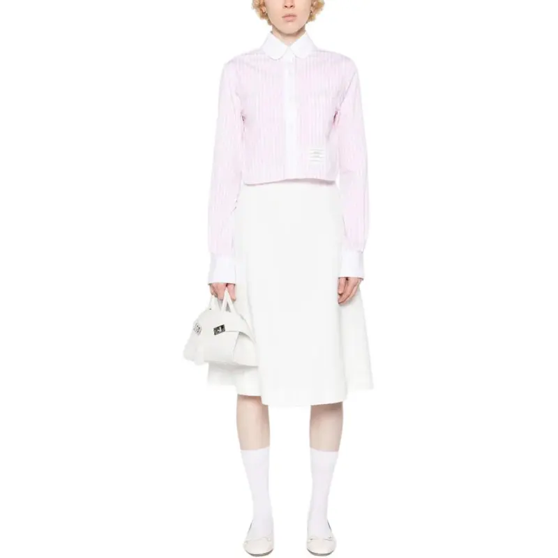 THOM BROWNE Striped Cotton Cropped Shirt-1