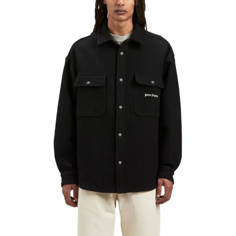 PALM ANGELS Logo Embroidered Twill Overshirt-2