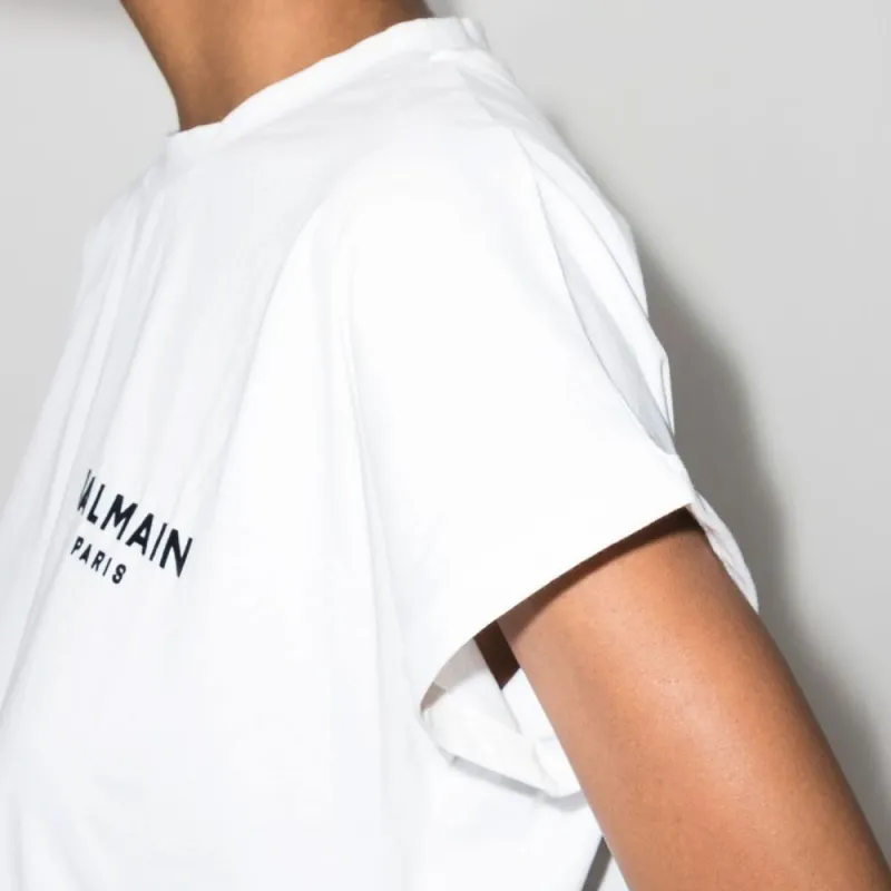 BALMAIN Logo Printed Cropped T Shirt-1