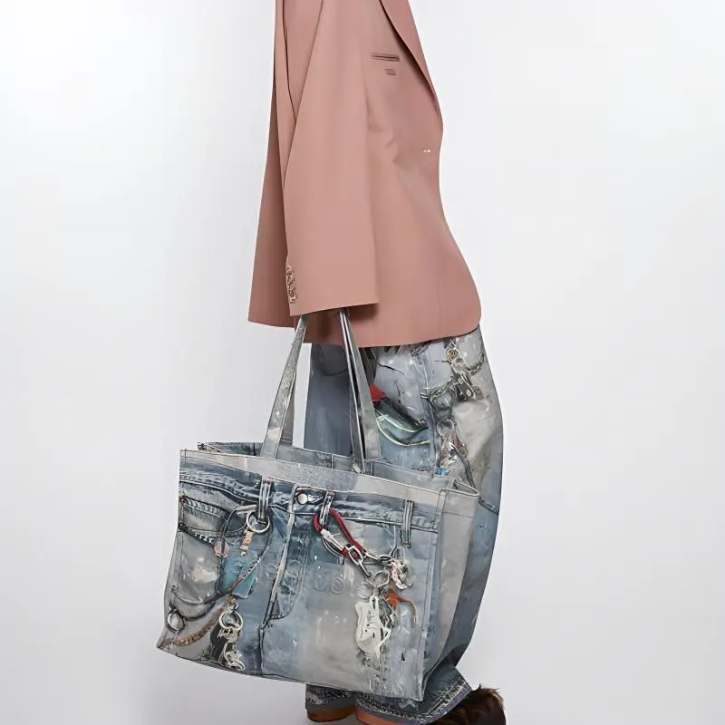 Acne Studios Cotton One Shoulder Handbag Unisex Medium Blue-4