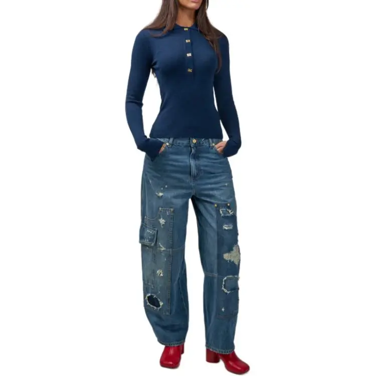 GANNI Long Sleeved Knit Polo Top-1