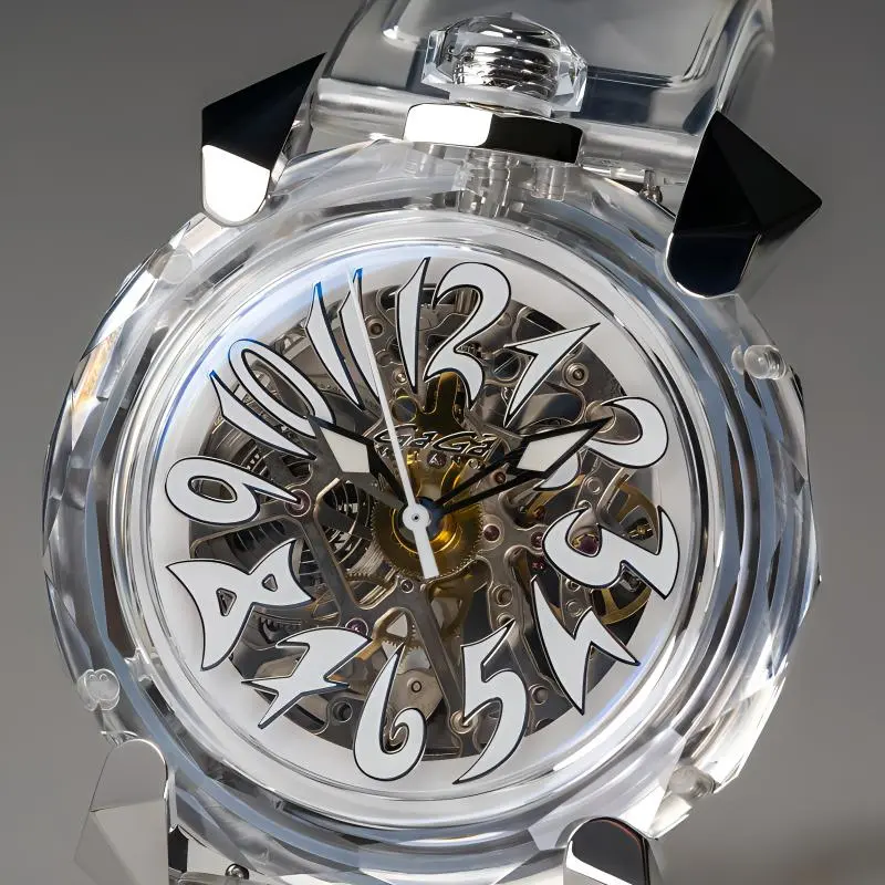 GAGA Wrist Watch Automatic Mechanical Movement Silicone Strap 46mm Cut-Out Dial Unisex 8060CY01SGSR000-1