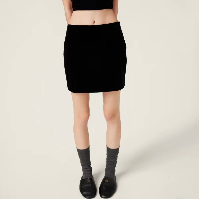 MIU MIU Stretch Velvet Mini Skirt 'Black'-2