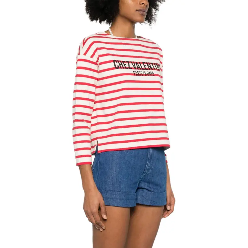 Valentino Logo Printed Striped Crewneck T Shirt-4