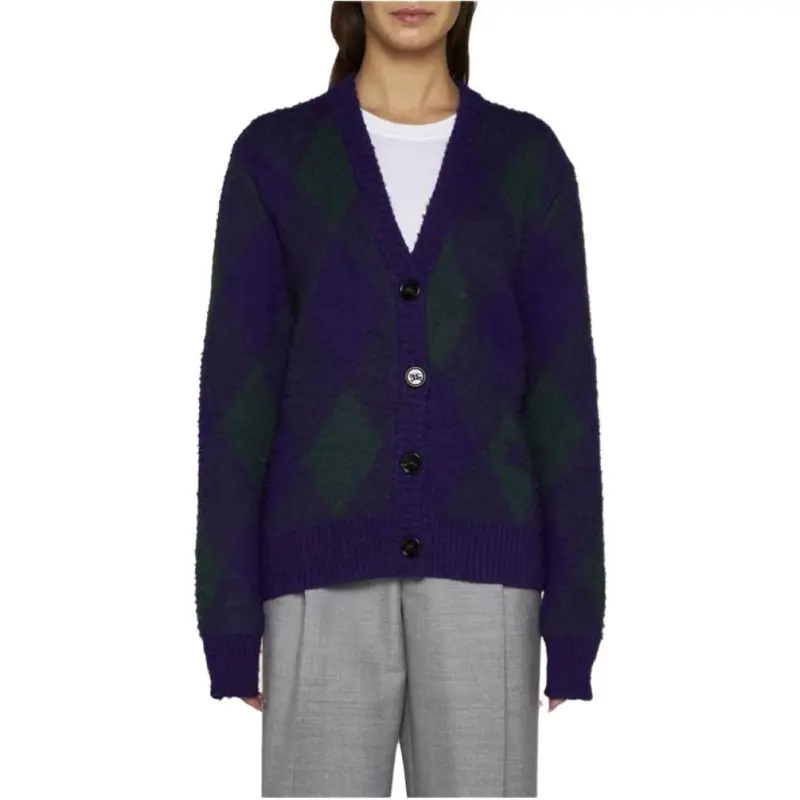 Burberry Argyle Intarsia Knit V Neck Cardigan-2
