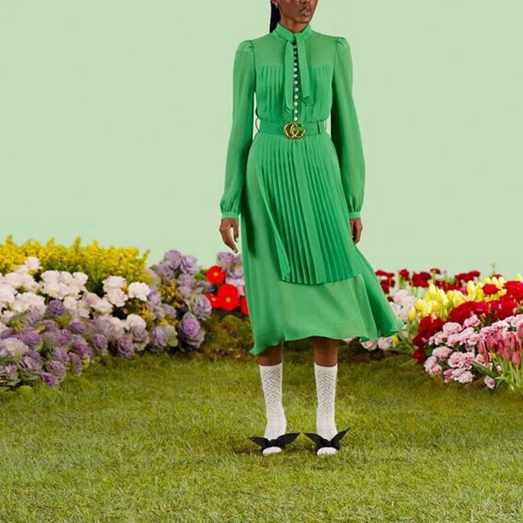 GUCCI Chinese New Year Long-Sleeved Dresses Women's Green-1