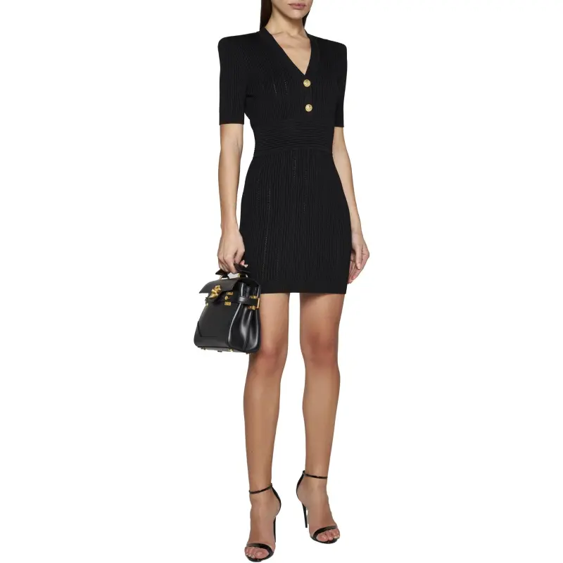 BALMAIN Short Sleeved Dress Women's Black-3