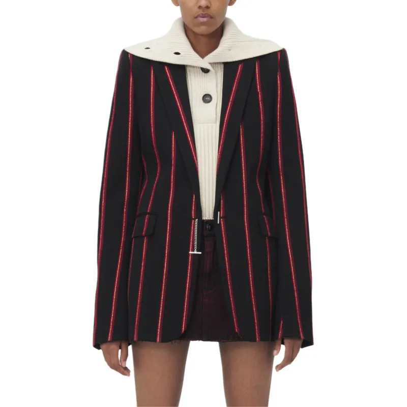 Alexander McQueen T Bar Chain Fastened Striped Blazer-4