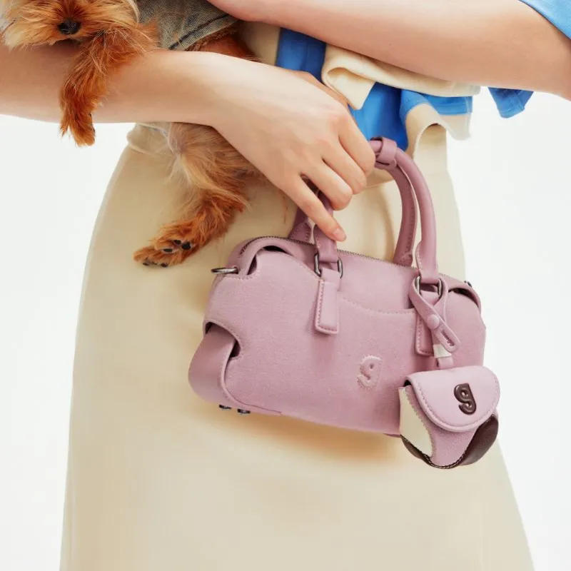 KUNOGIGI Split Cow Leather Bonded Synthetic Leather Shoulder Bag Crossbody Bag Handbag Regular Women's Suede Powder-4