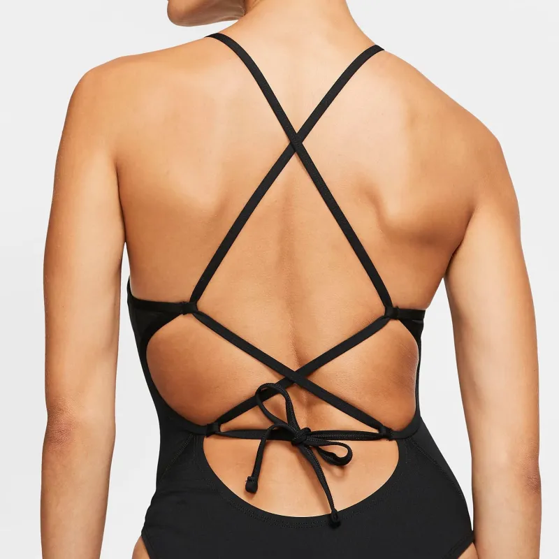 Nike Women's Lace-Up Tie-Back One-Piece Swimsuit One-piece Swimsuit Women's Black-3