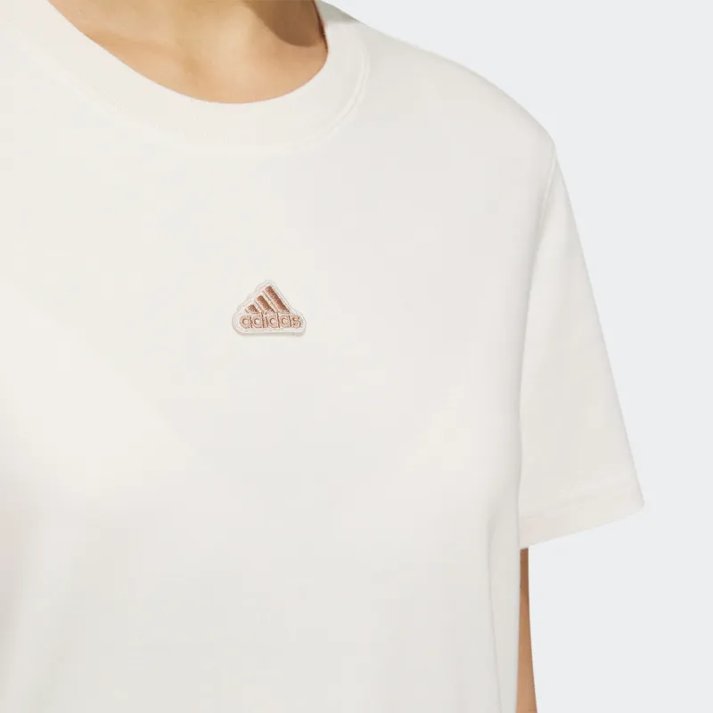 Adidas Drop Shoulder Sleeve T Shirt Women's Pink White-2