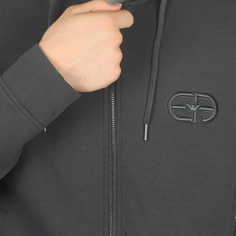 EMPORIO ARMANI Zipped Logo Embroidered Hoodie-4