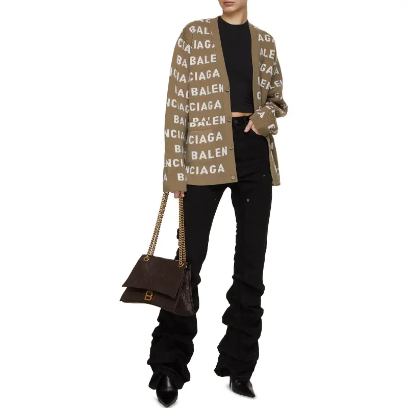 Balenciaga All-Over Logo Intarsia Buttoned Cardigan-4