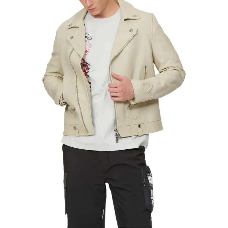 EVISU Leather Jackets Men Beige-4