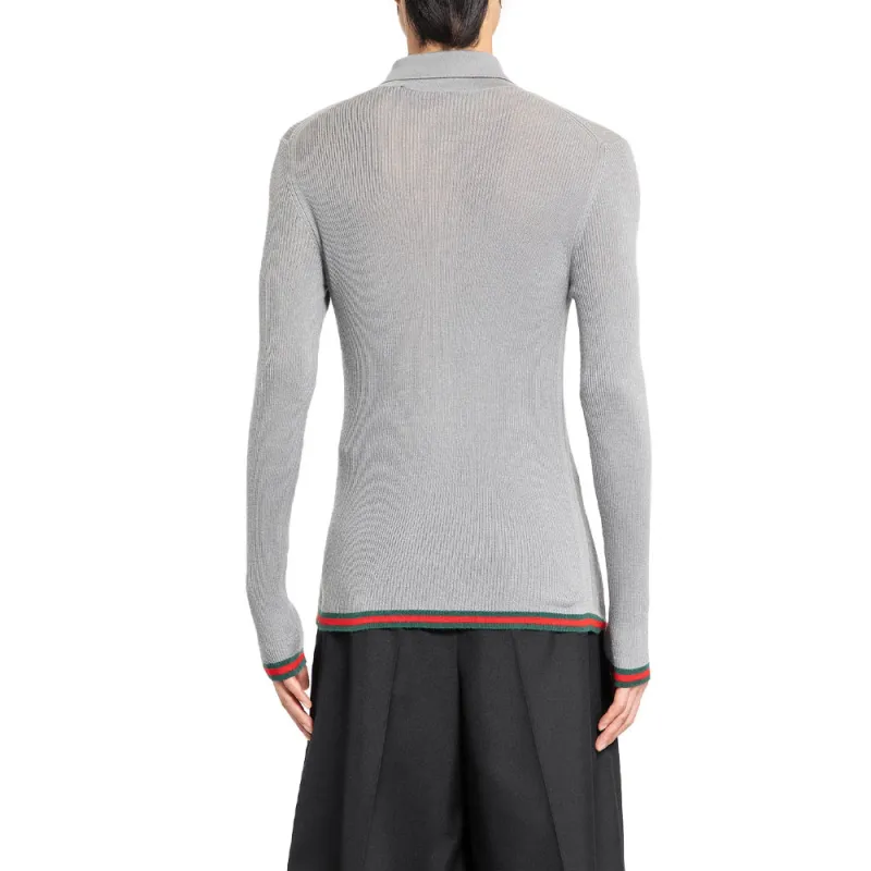 GUCCI Slim Fit Fine Ribbed Polo Shirt-2