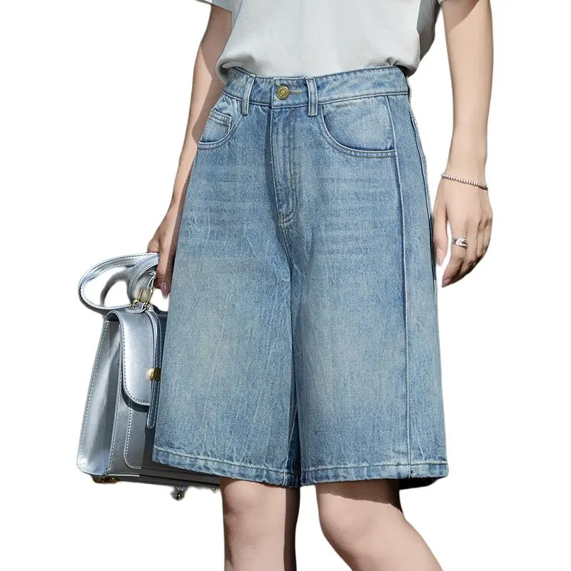 You Cow Me Pants Denim Shorts Women's Jade Sea Blue-9